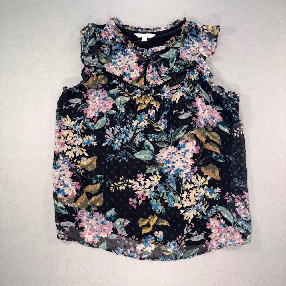 LC Lauren Conrad Floral Ruffle Sleeveless Blouse size Large